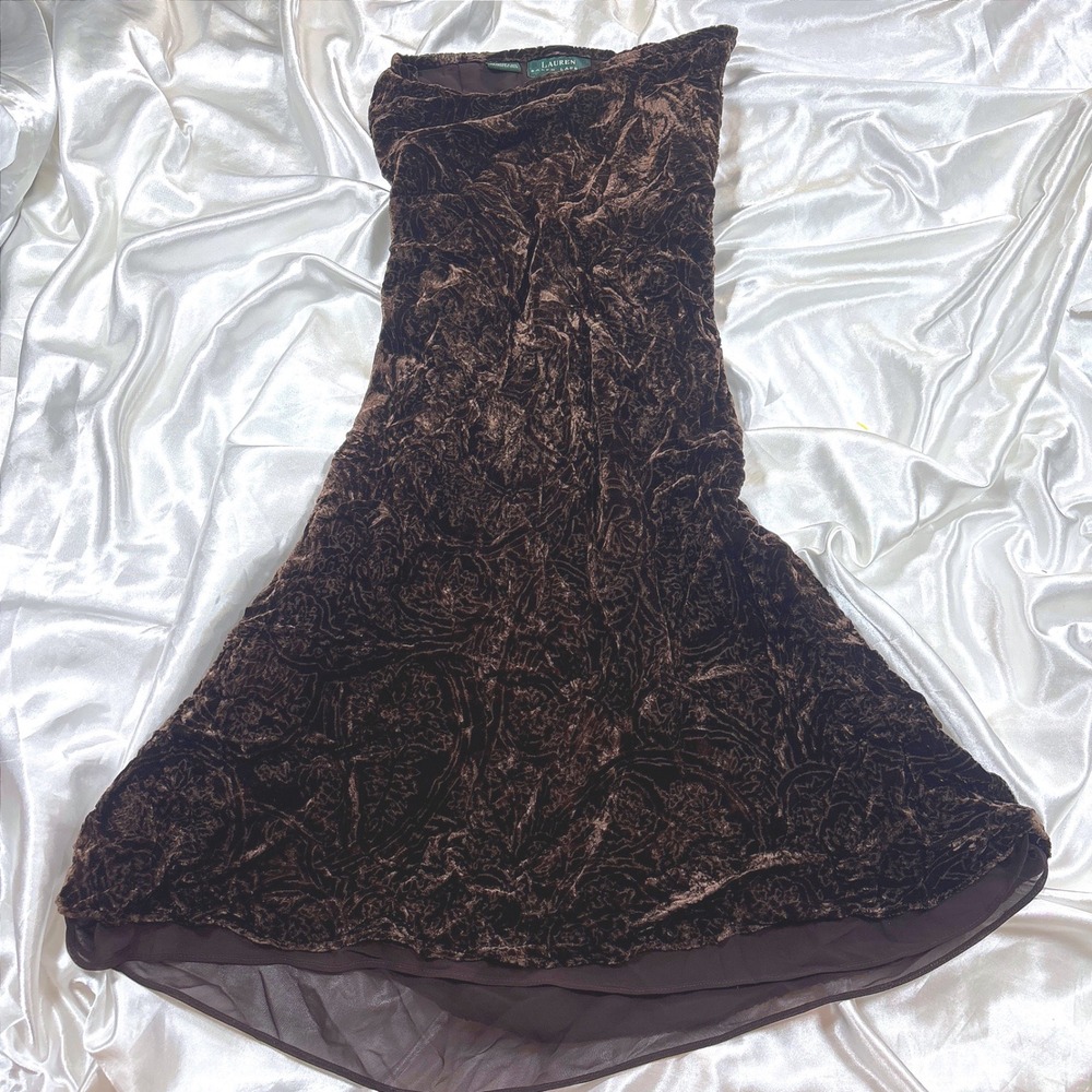 y2k Skirt Brown Excellent Lauren Ralph Lauren Petite Silk Blend Burnout Velvet